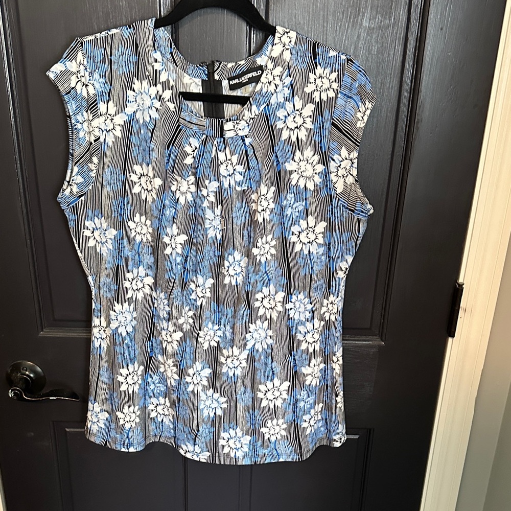 Karl Lagerfeld Blue and White Floral Blouse